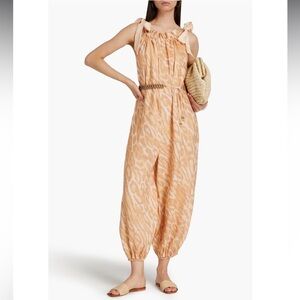 Zimmermann Cropped Leopard Linen Jumpsuit Size 3
